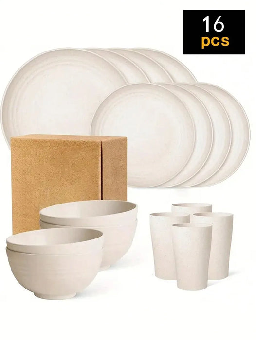 4 / 16 / 24 Piece Reusable Plastic Tableware Set For Family Picnics & School Supplies