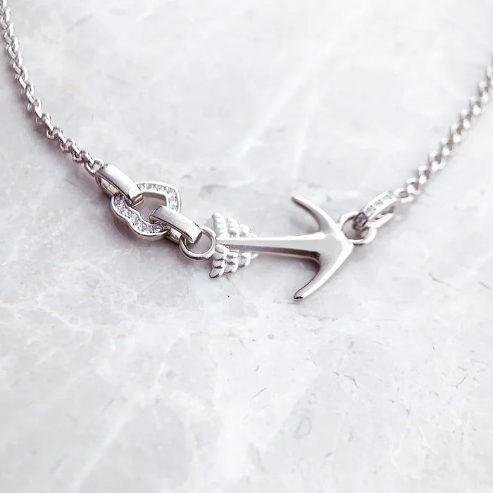 925 Sterling Silver Romantic Gift Love Anchor & Heart Necklace