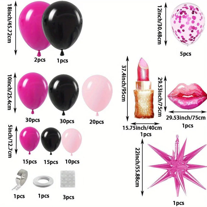 136Pcs Valentine'S Day Pink And Black Theme Birthday Balloon Set Suitable For Birthday Valentine'S Day Engagement Decoration