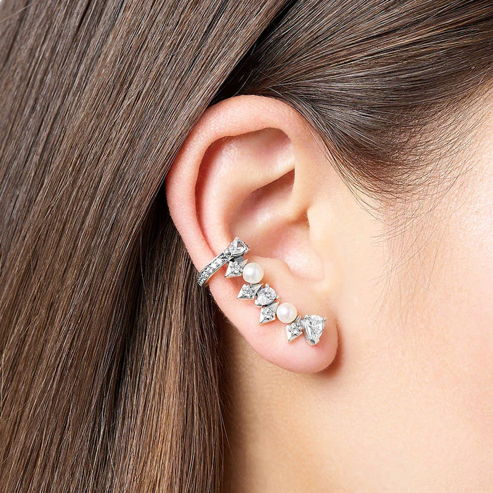 925 Sterling Silver Vintage Pearl & Crystal Stud Earrings