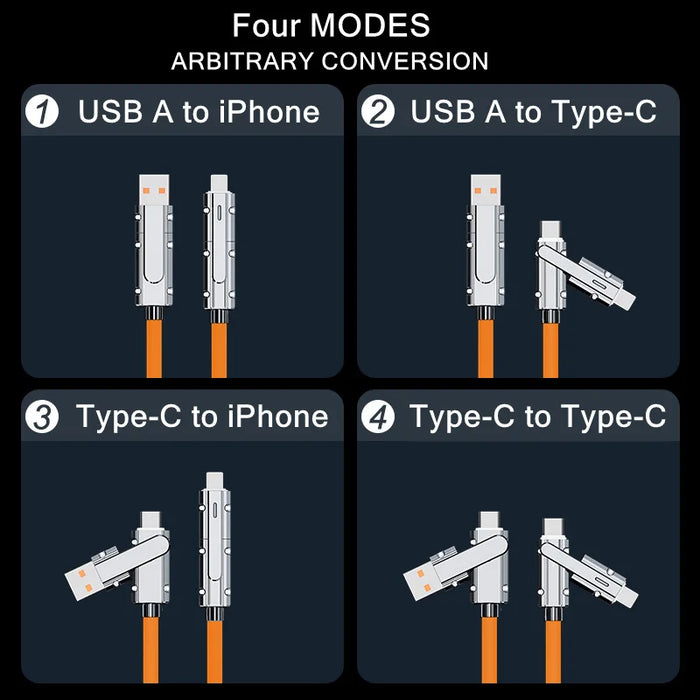 180 Degree Rotating 4 In 1 Usb C Charger Cable