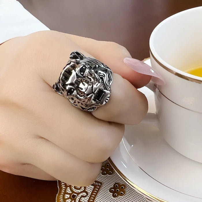925 Sterling Silver Golden Tiger Rebel Ring Fine Jewelry For Women & Men Personal Lucky Collection