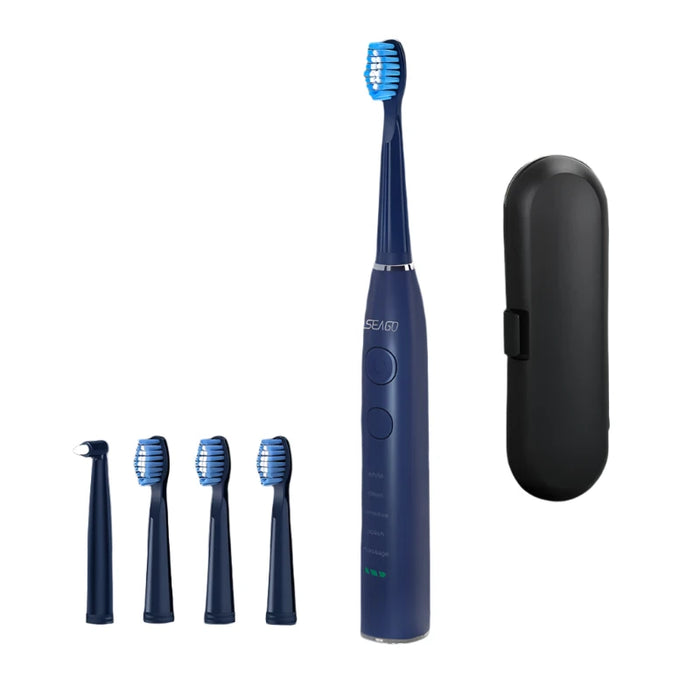 USB Rechargeable Sonic Toothbrush 360 Day Battery Ipx7 4 Heads With Travel Box