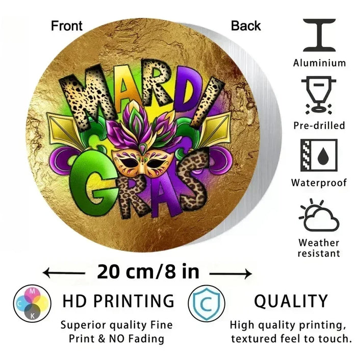 Leopard Mardi Gras Mask With Gold Wreath 8 Round Aluminum