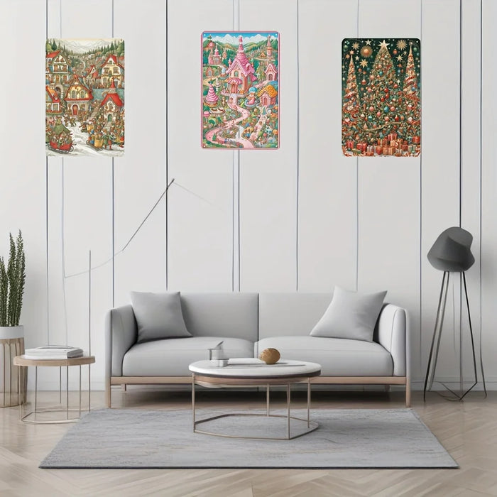 Rustic Metal Christmas Wall Art With Festive Scene