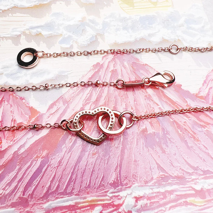 925 Sterling Silver Forever Together Rose Gold Necklace Romantic Gift