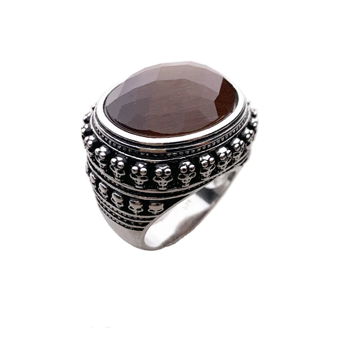 925 Sterling Silver Vintage Tiger Eye & Skull Ring Unisex