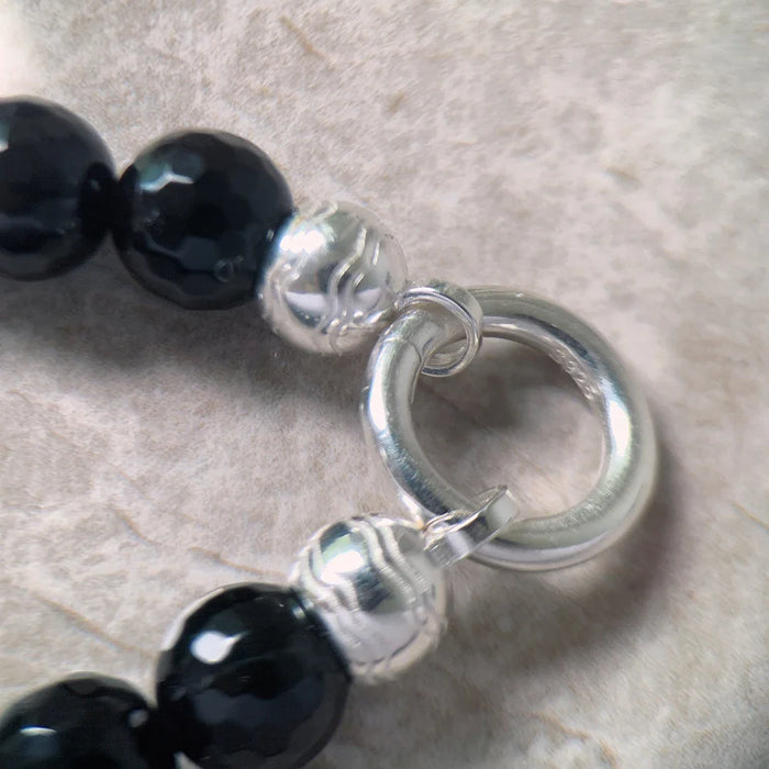 925 Sterling Silver Faceted Onyx Black Bead Bracelets Fine Jewelry For Women