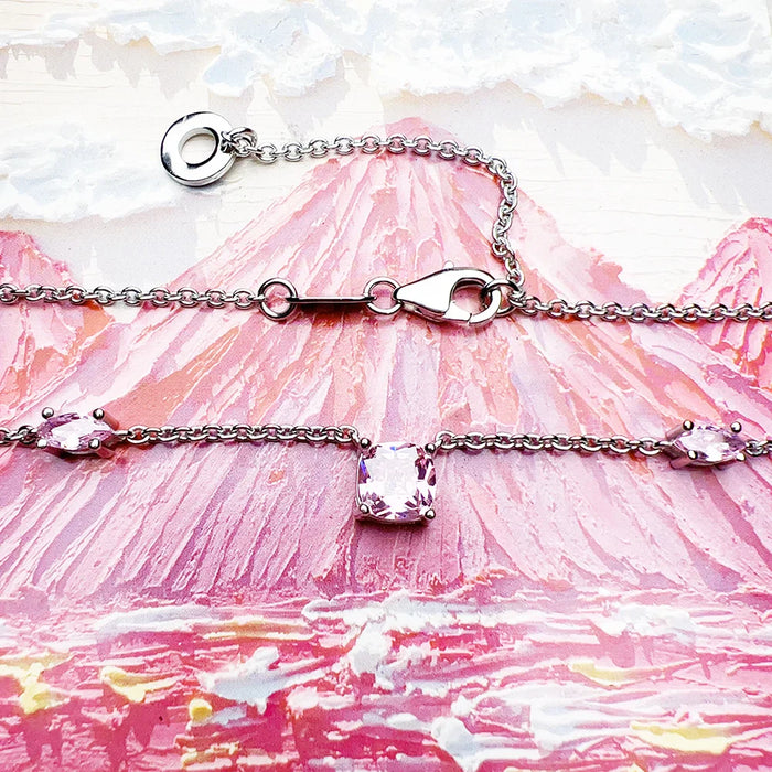 925 Sterling Silver Romantic Gift Pink Stone Necklace & Earring Set