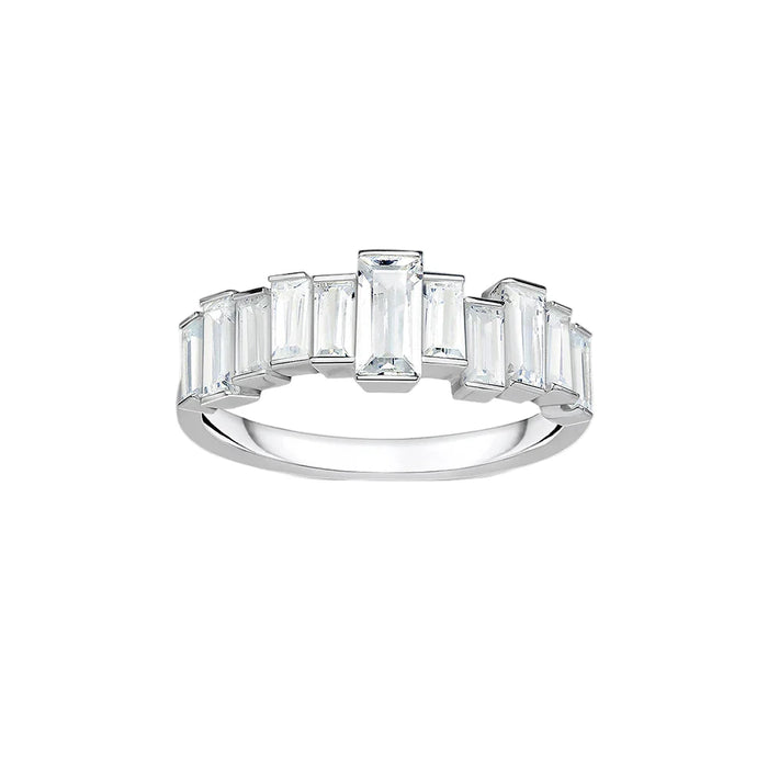 925 Sterling Silver Baguette Cut White Stone Ring European Style Fine Jewelry For Women