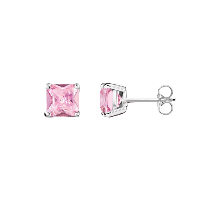 925 Sterling Silver Square Princess Cut Stud Earrings