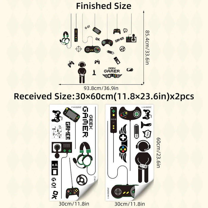 2 Piece Game Controller Wall Stickers For Boys Room Decor