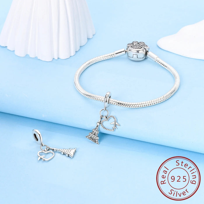 925 Sterling Silver Love In Paris Airplane Travel Charm Fits Bracelet Diy Gift For Women