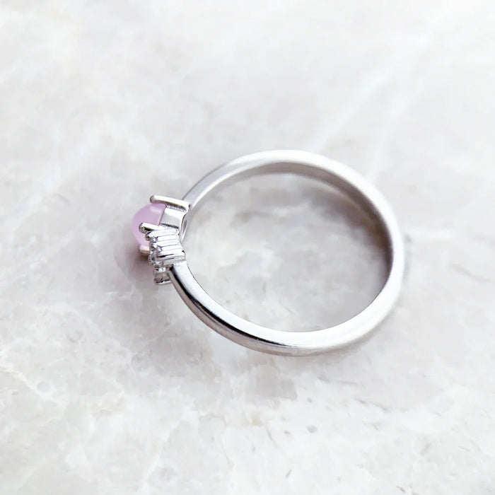 925 Sterling Silver Shimmering Pink Opal Arrow Ring Romantic Gift