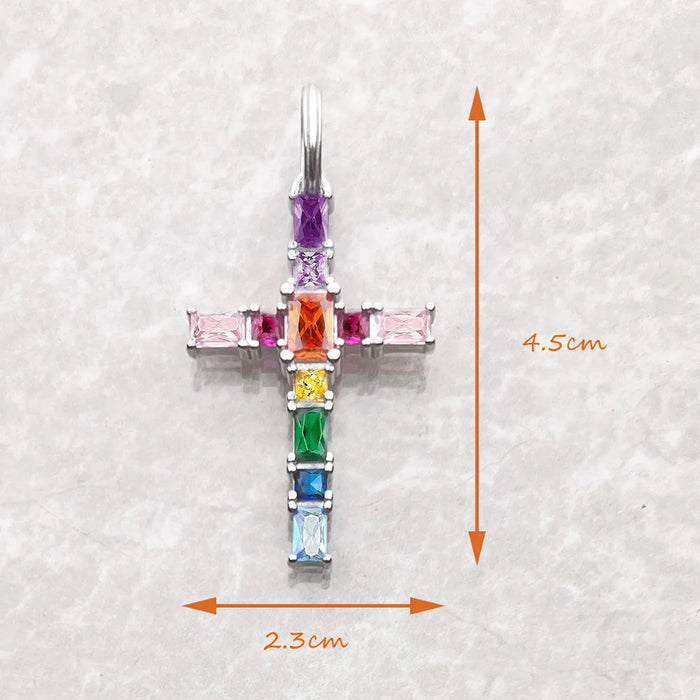 925 Sterling Silver Colourful Stone Cross Pendant Boho Jewelry For Women