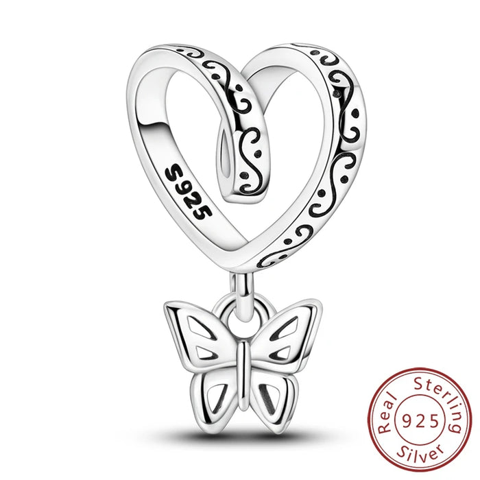 925 Sterling Silver Butterfly Dog Charm Fits Bracelets & Necklaces Diy Gift For Women