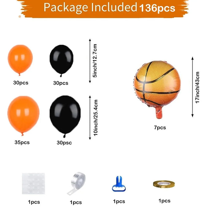 136Pcs Basketball Balloon Set Orange Black Balloon Chain Basketball Set Boys Birthday Party Sports Themed Balloon Supplies