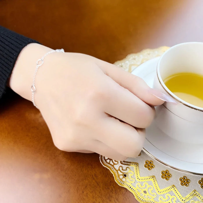 925 Sterling Silver Basic Charm Bracelet With Round Eyelets European Style For Women