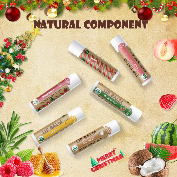 6 Piece Christmas Lip Balm Set Moisturizing Softening And Shiny Perfect Gift For Dry Lips