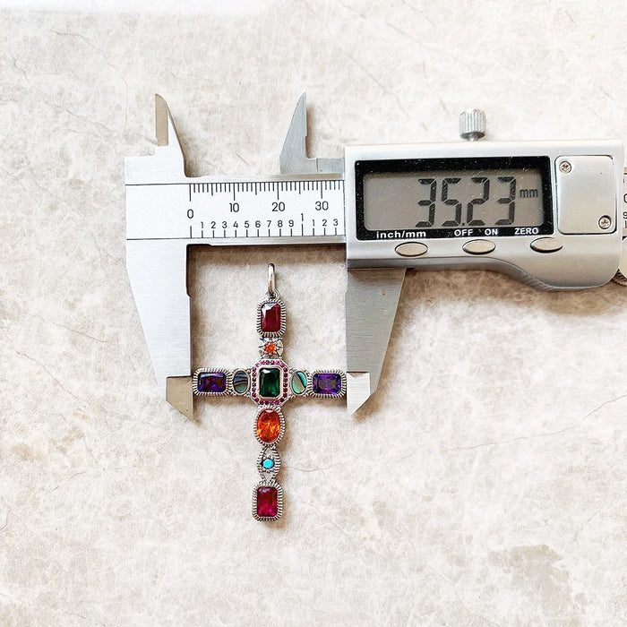 925 Sterling Silver Colourful Cross Pendant Talisman For Women