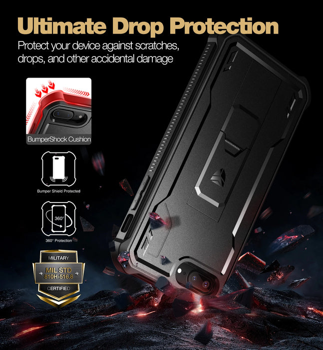 For Iphone 7 Plus / 8 Plus 5.5 Inch Heavy Duty Military Grade Protection Shockproof Phone Case With Built-In Screen Protector
