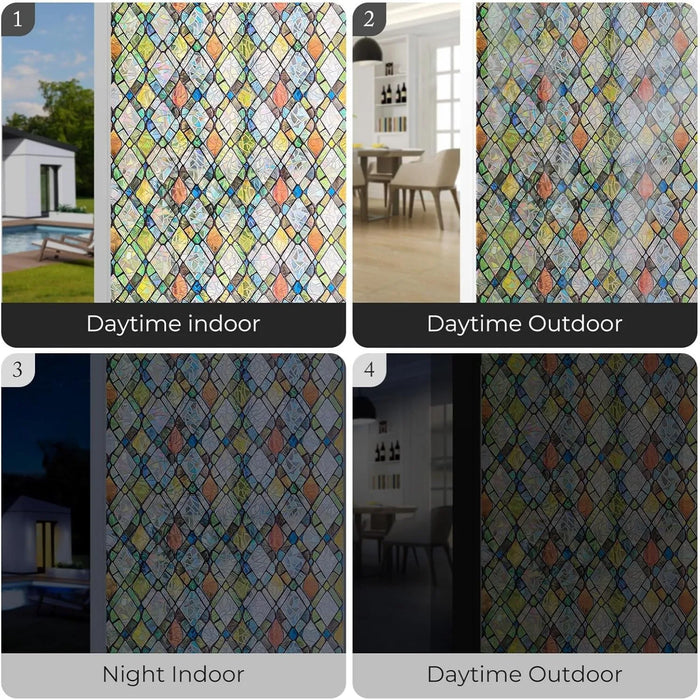 Decorative Stained Glass Window Film - Removable Static Cling Covering For Privacy And Sun Blocking