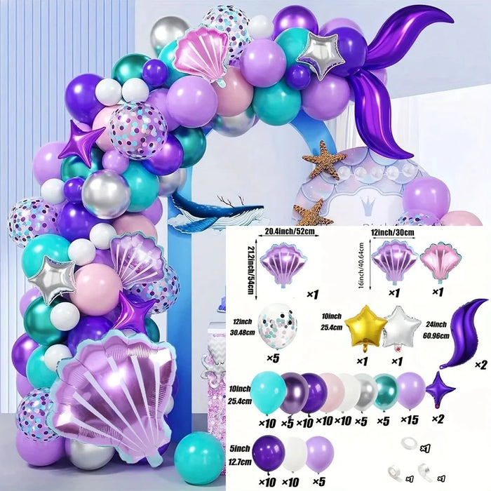 112 Mermaid Themed Balloon Set Suitable For Aquarium Decoration Birthday Wedding Outdoor Beach Swimming Pool Anniversary Summer