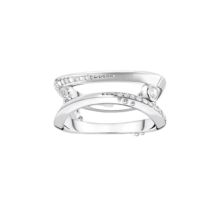 925 Sterling Silver Wave Ring With White Stones Trend Fine Jewelry For Women