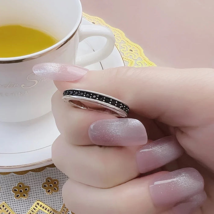 925 Sterling Silver Single Row Black Ring Europe Style Glam Fashion For Women