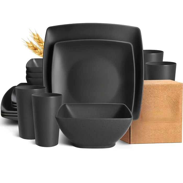 16 / 32 Piece Plastic Square Dinnerware Set Dishwasher & Microwave Safe Space