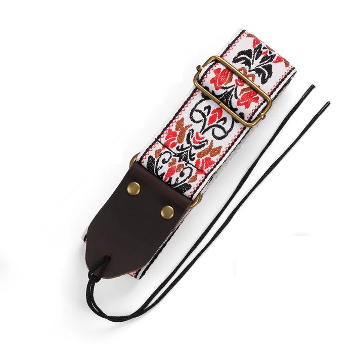 Vintage Floral Embroidered Guitar Strap Adjustable & Soft