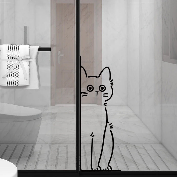 1Pc Self Adhesive Wall Stickers For Home Decor Black Lines Peeping Cats Decals