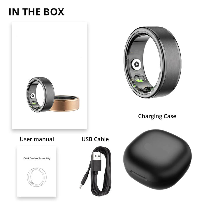 Unisex Smart Ring Charging Case - 39-Day Battery Health Monitor Waterproof