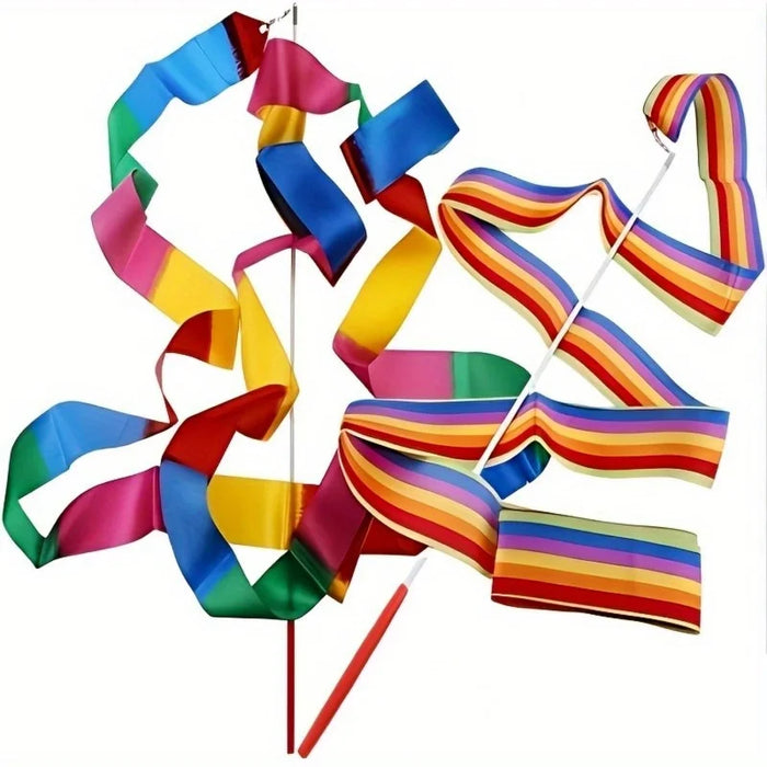 2 Pack Rainbow Dance Ribbons With Stick For Kids