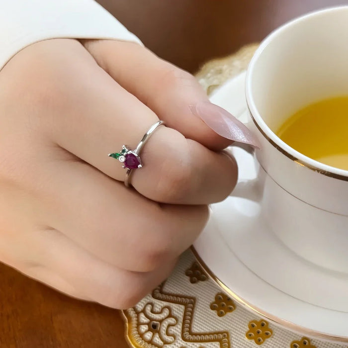 925 Sterling Silver Strawberry Love Ring Cute For Girls & Women Collection