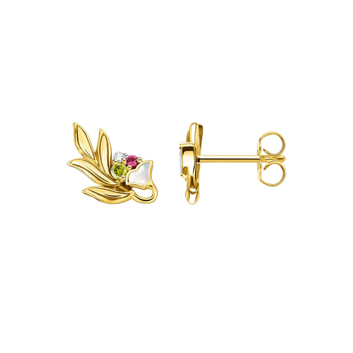 925 Sterling Silver Golden Flower & Leaf Ear Studs Romantic Gift