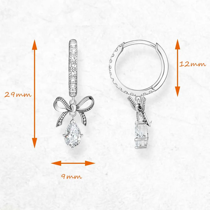 925 Sterling Silver Romantic Gift Bowknot Hinged Hoop Earrings