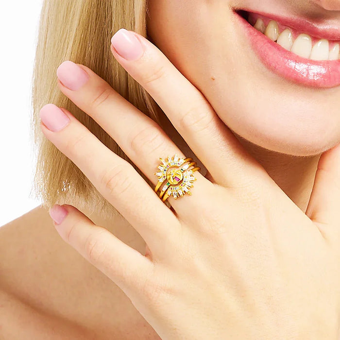 925 Sterling Silver Boho Sun Beams Ring Gold Plated Colourful European Fine Jewelry For Women