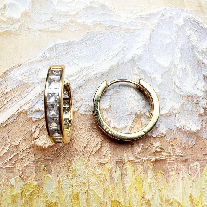 925 Sterling Silver Golden Hinged Hoop Earrings Elegant Creole Design For Women Classic