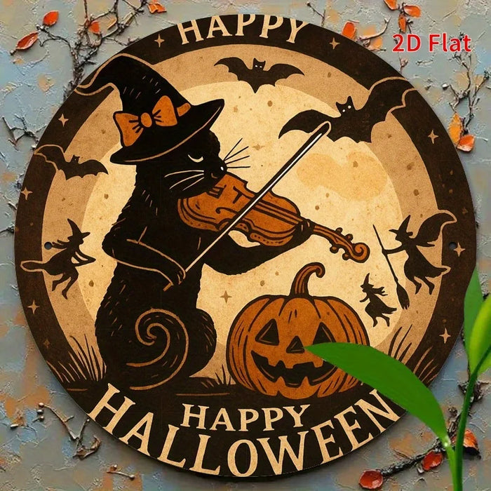 Happy Halloween Cat & Pumpkin Iron Sign 2D Flat Print For Bedroom