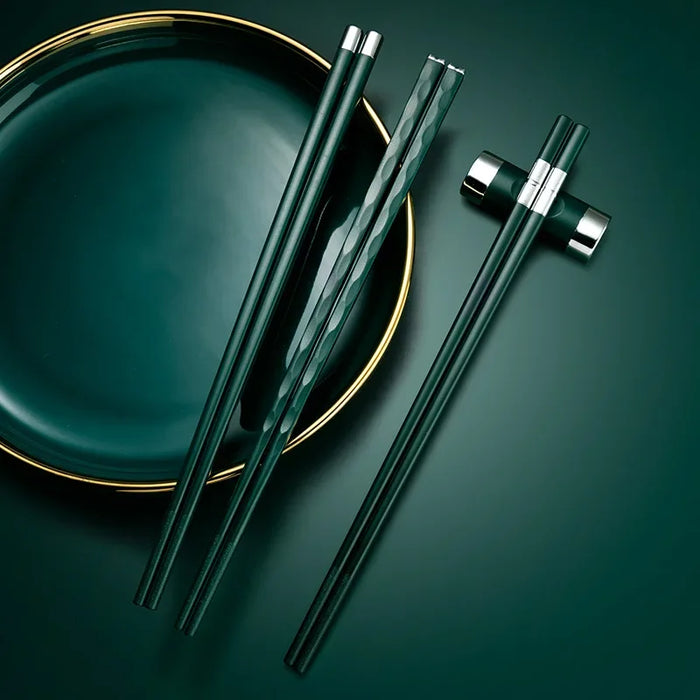 5 Pairs Stainless Steel Asian Chopsticks Set