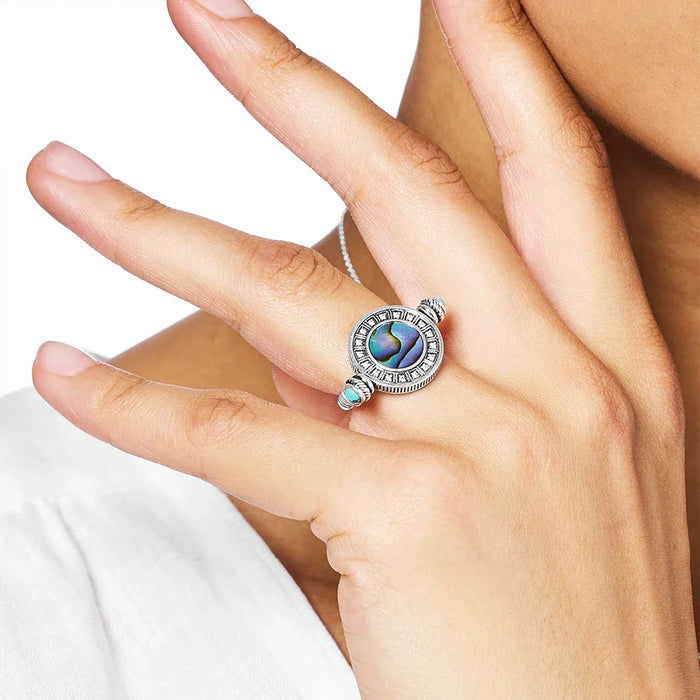 925 Sterling Silver Abalone Shell Ring Rotatable Europe Style