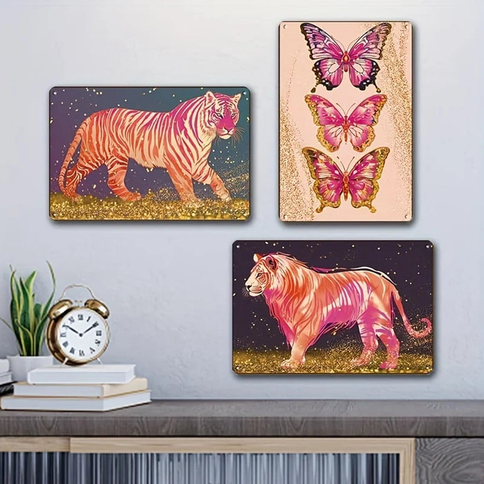 Chic Pink Animal Tin Signs 3Pcs Set