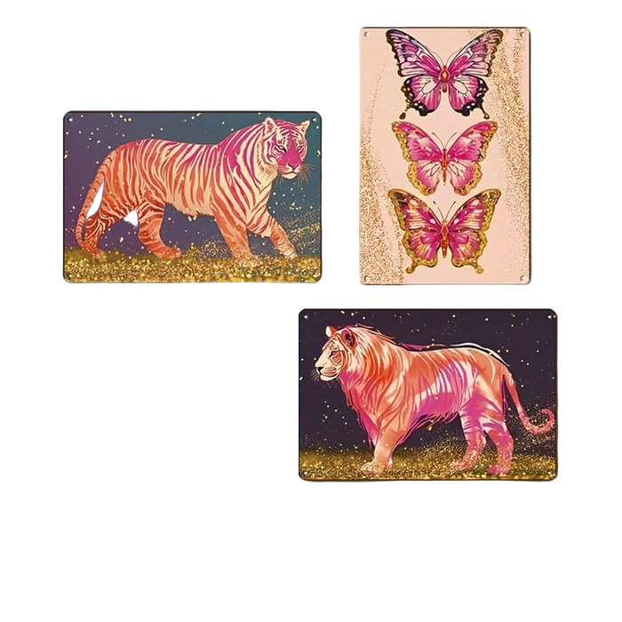 Chic Pink Animal Tin Signs 3Pcs Set