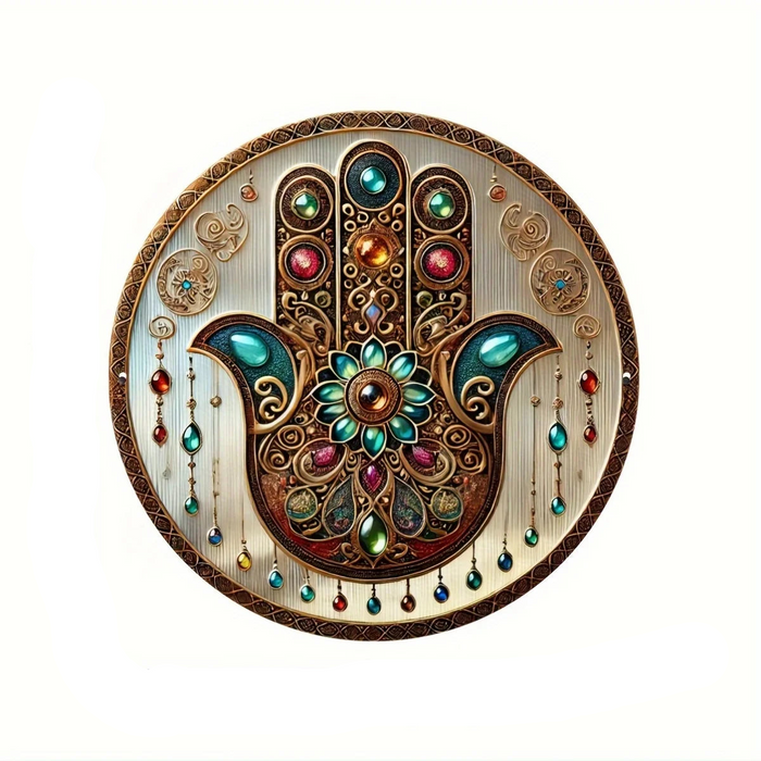 Boho Religious Gem Aluminum Sign Multifunctional Round Decor