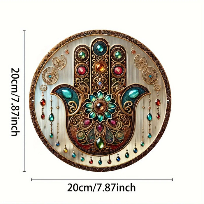 Boho Religious Gem Aluminum Sign Multifunctional Round Decor