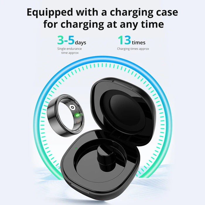 Unisex Smart Ring With Charging Case - 39 Days Battery Health Monitor 5Atm Waterproof