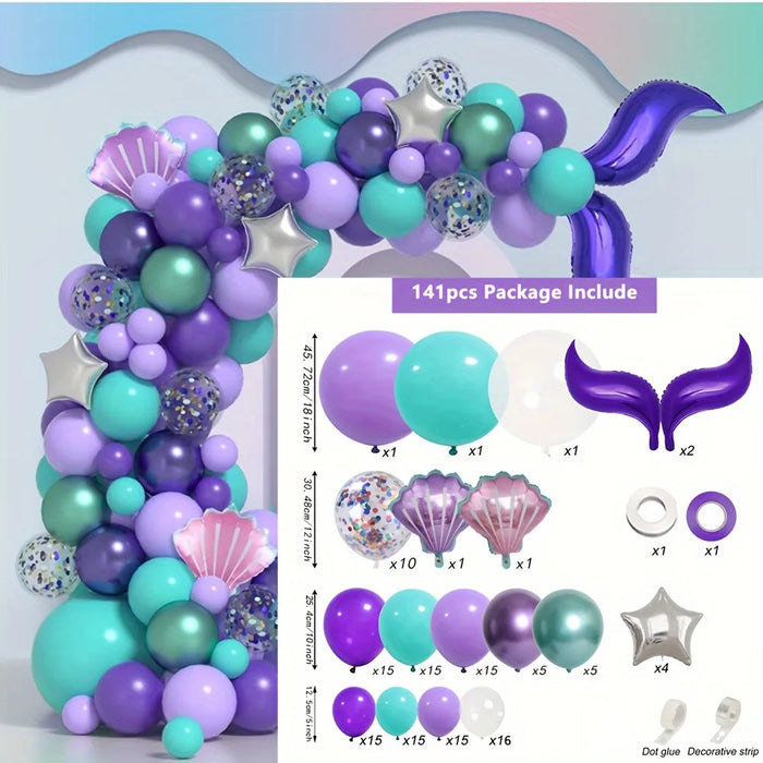 141Pcs Mermaid Themed Balloon Garland Arch Set For Birthday Parties Valentine'S Day Anniversary Celebrations Prom Decorations