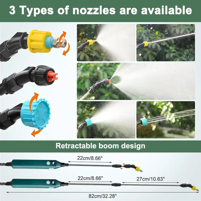2400Mah Portable Electric Sprayer Wand 3 Mist Nozzles High Pressure Garden Irrigation