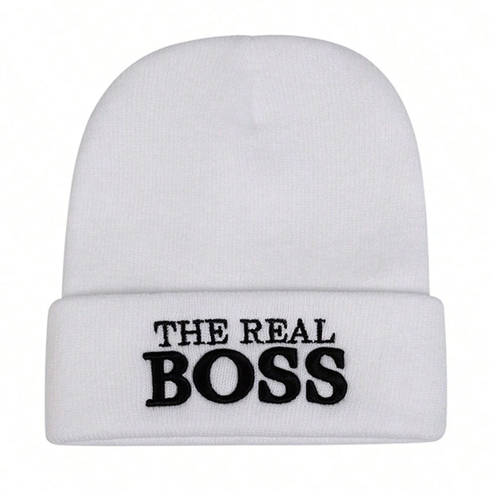 Unisex The Real Boss Embroidered Beanie Hat Autumn Winter Warm Cap For Women Men